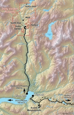 Map of Access Routes to Dolly Varden Property