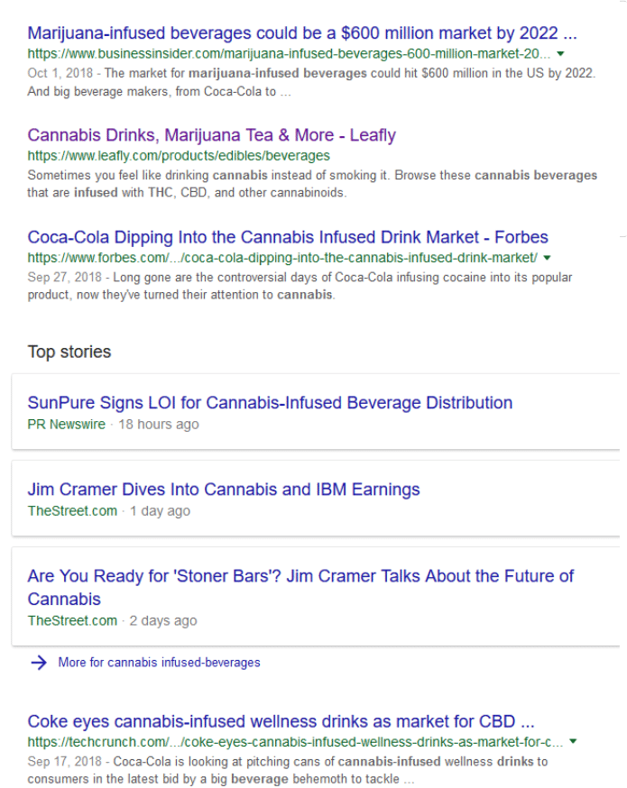 CBD infused beverage search results