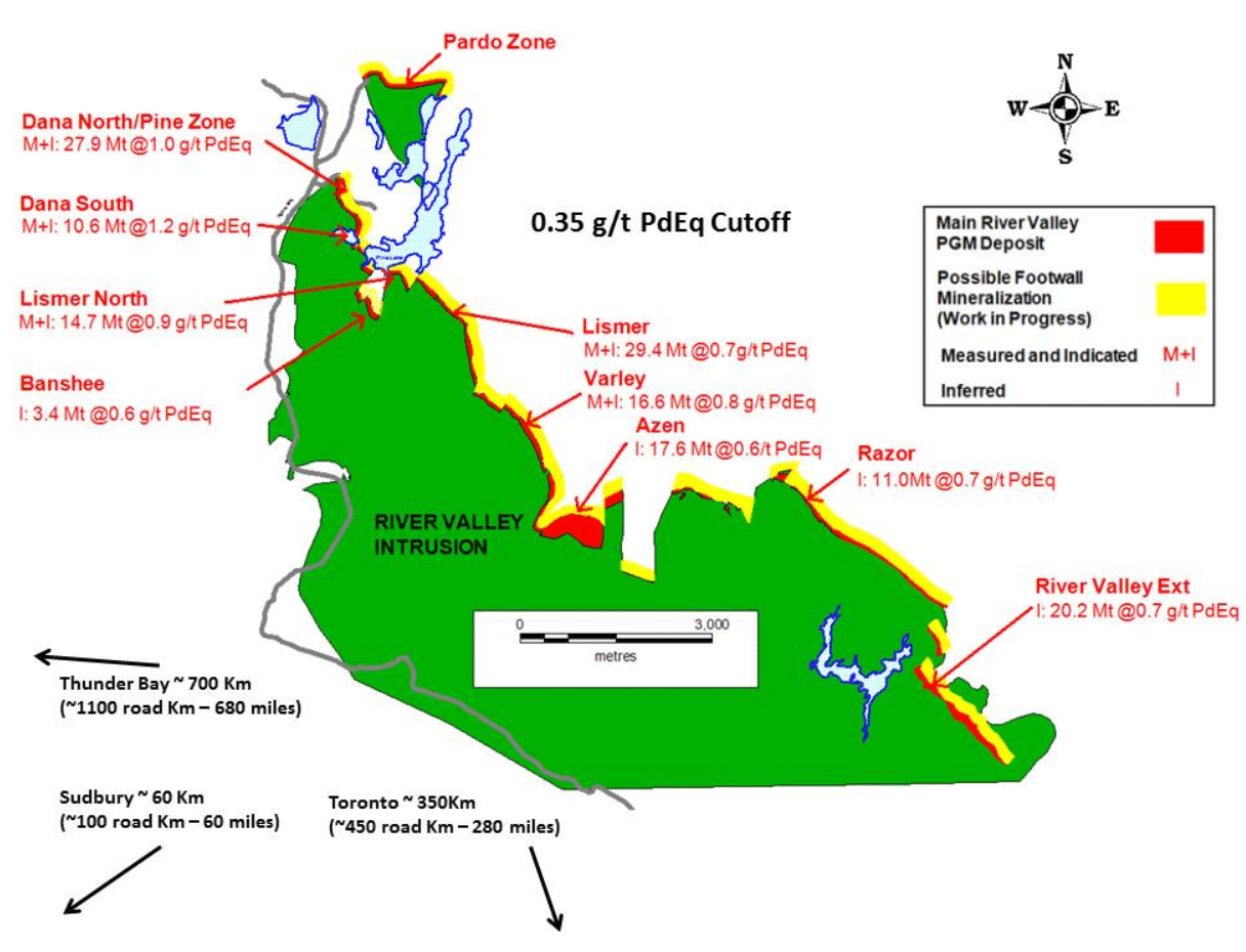 Map of River Valley PGM Deposit and possible mineralization