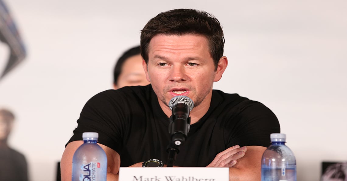 mark wahlberg with aquahydrate bottled water