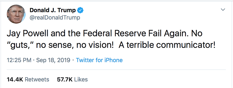 Trump tweets about Fed Chairman Powell