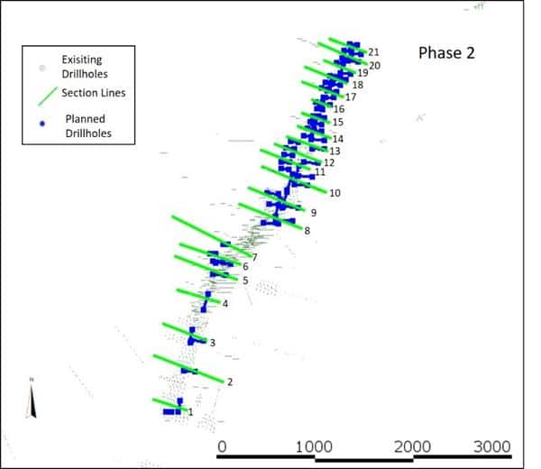 map of drill hill locations for the kobada main shear zone