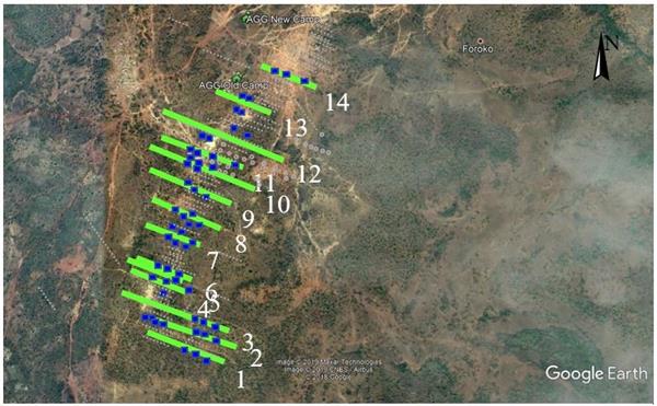 Phase 1 drill hole locations for the Kobada Gold Project
