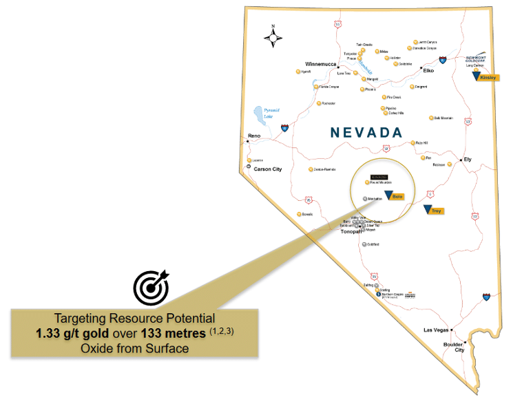 Map of Nevada showing Bolo Gold-Silver Project