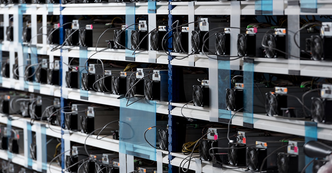bitcoin mining equipment being set up